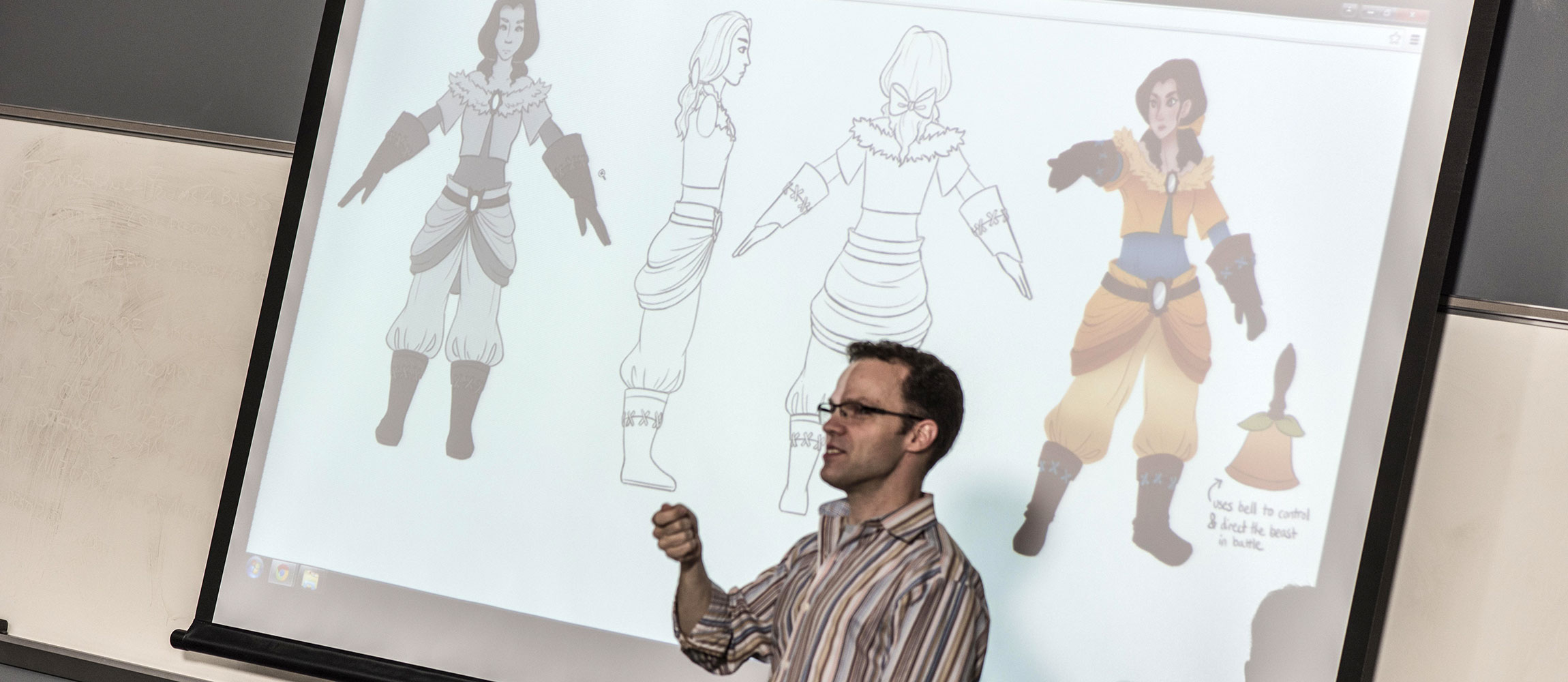 Professor Greg Grimsby teaches a Game Design class at Mason